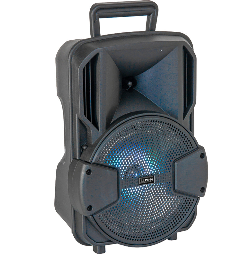 Aktiv høyttaler med stativ og mikrofon