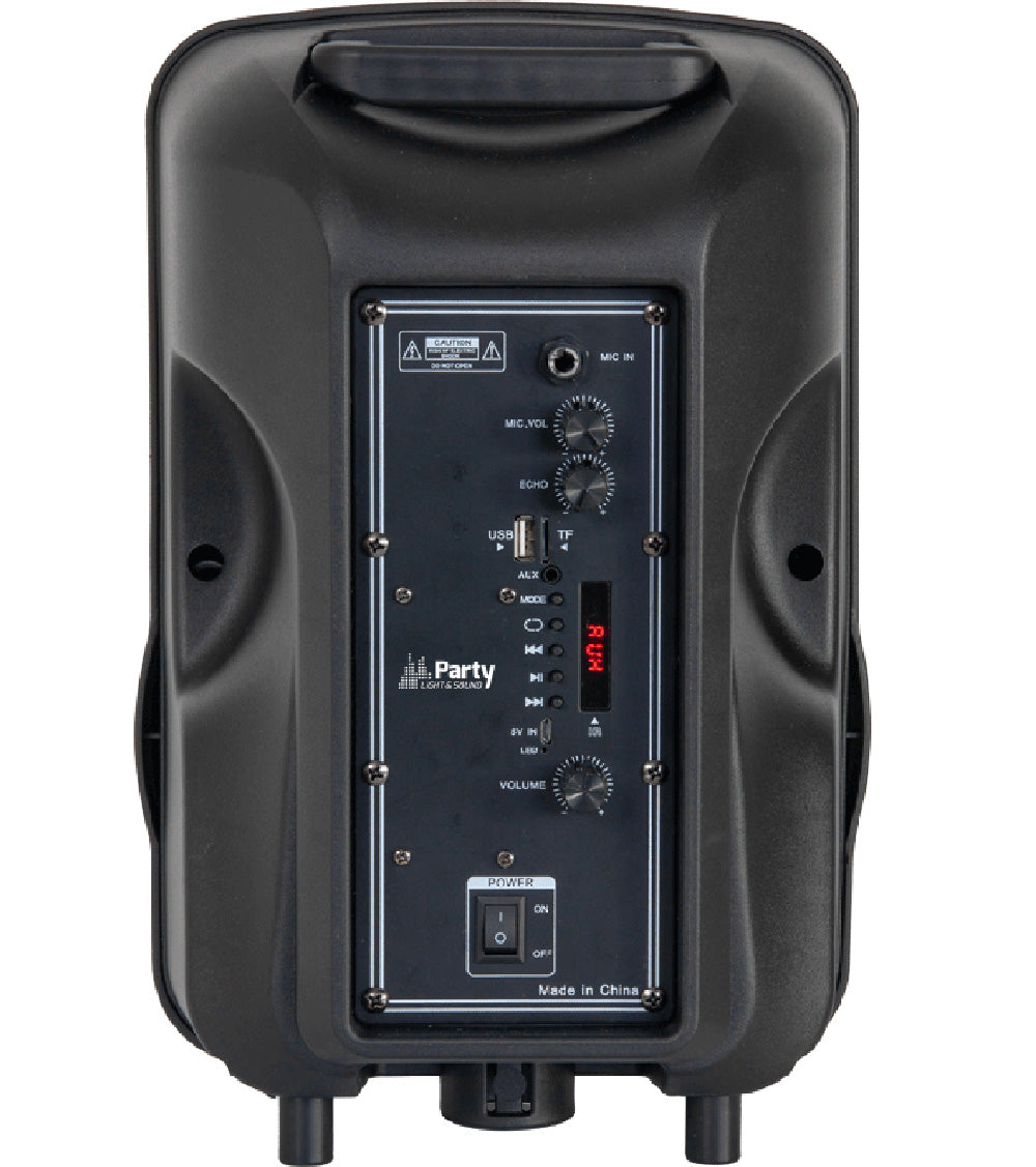 Aktiv høyttaler med stativ og mikrofon