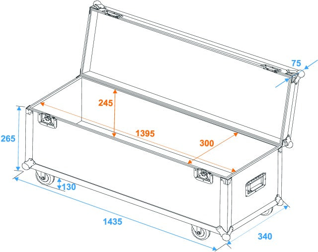 Flightcase Pro med hjul (140 x 30 x 30 cm)