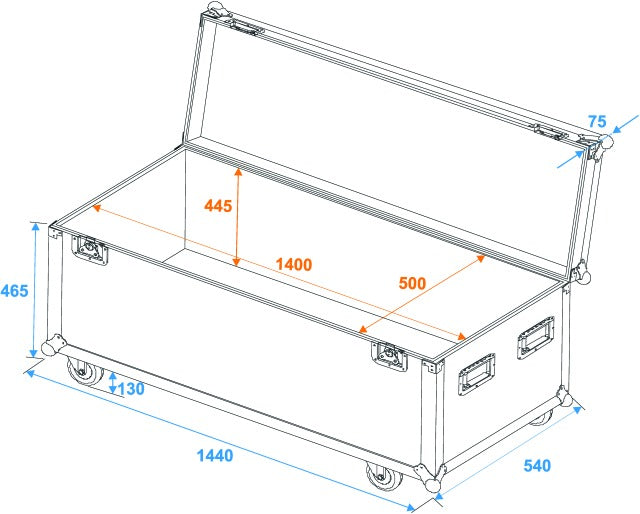 Flightcase Pro med hjul (144 x 54 x 68 cm)