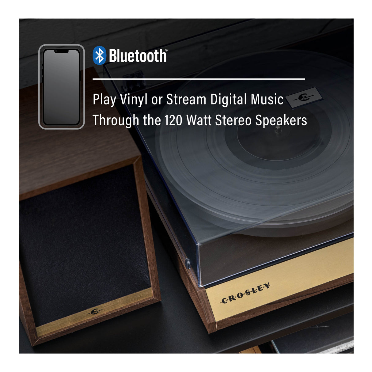 Crosley C72 platespiller med høyttalere (valnøtt)