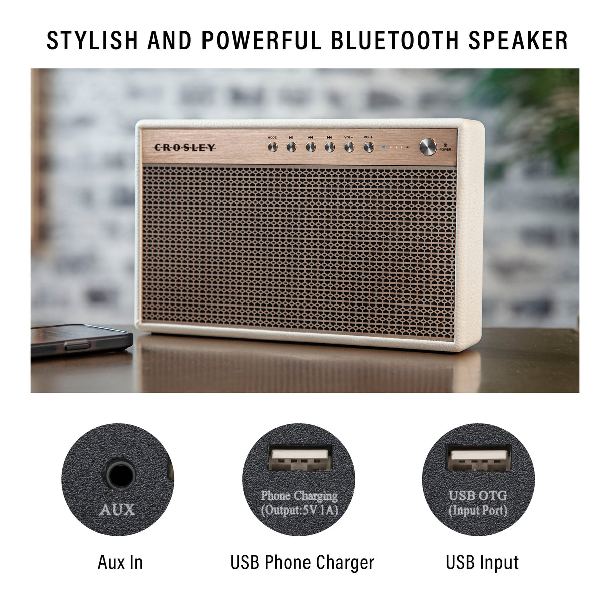 Crosley Montero Bluetooth høyttaler (hvit)