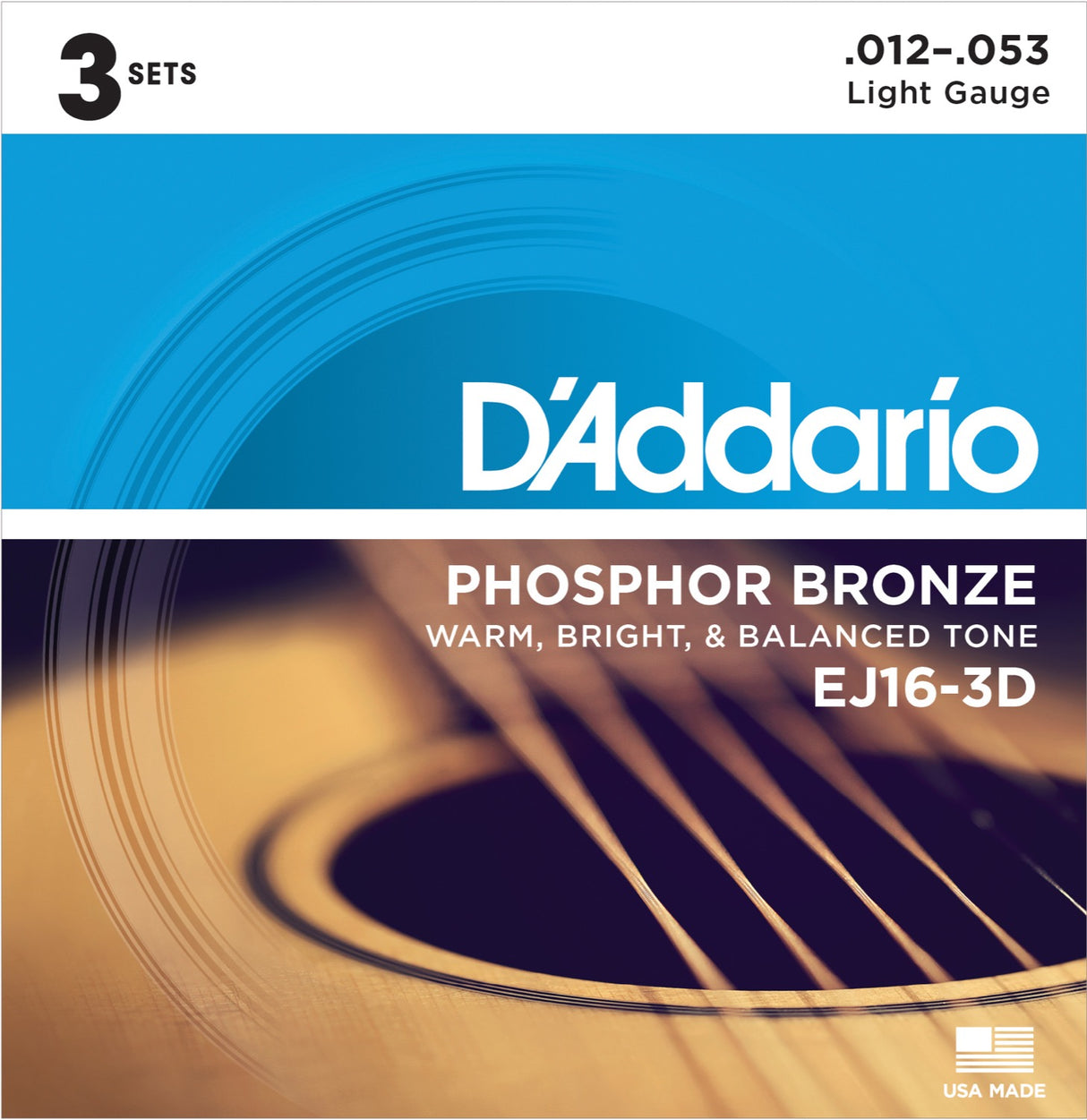 Daddario EJ16-3D fosforbronse gitarstrenger 3-pack (lett, 12-53)