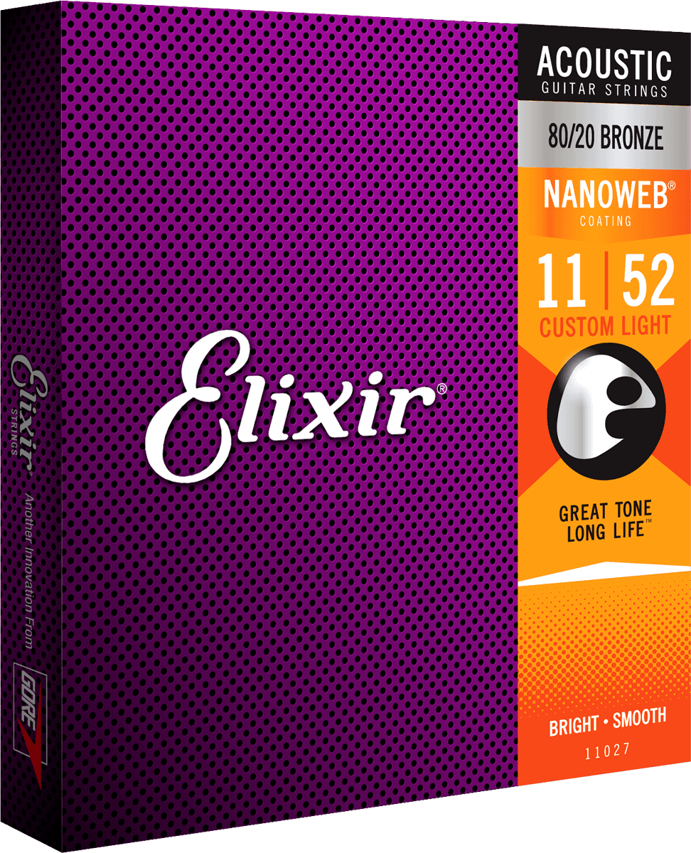 Elixir Nanoweb Bronze 80/20 gitarstrenger (tilpasset lys, 11-52)
