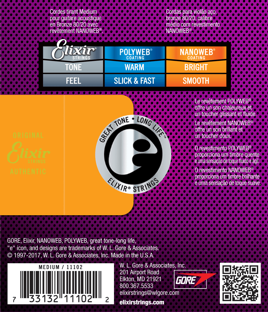 Elixir Nanoweb Bronze 80/20 gitarstrenger (medium 13-56)