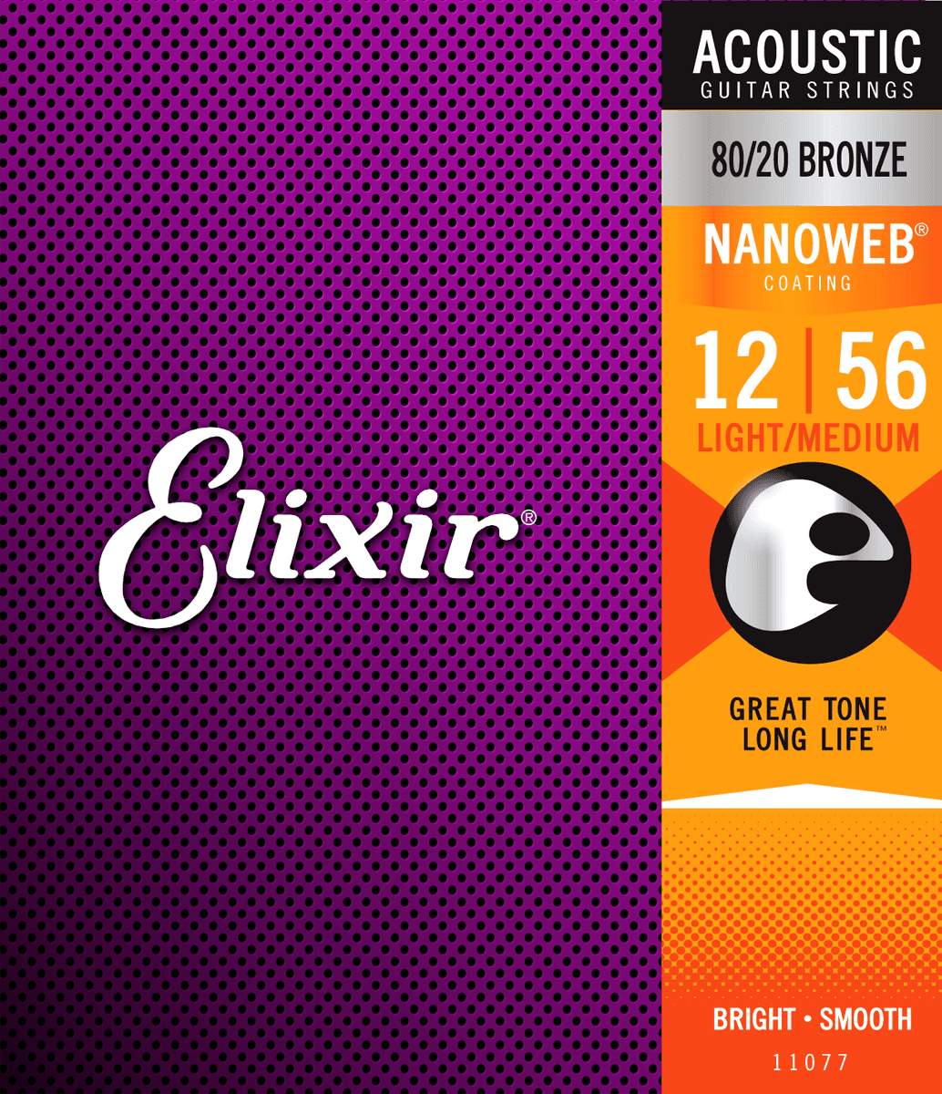 Elixir Nanoweb Bronze 80/20 gitarstrenger (medium lys, 12-56)