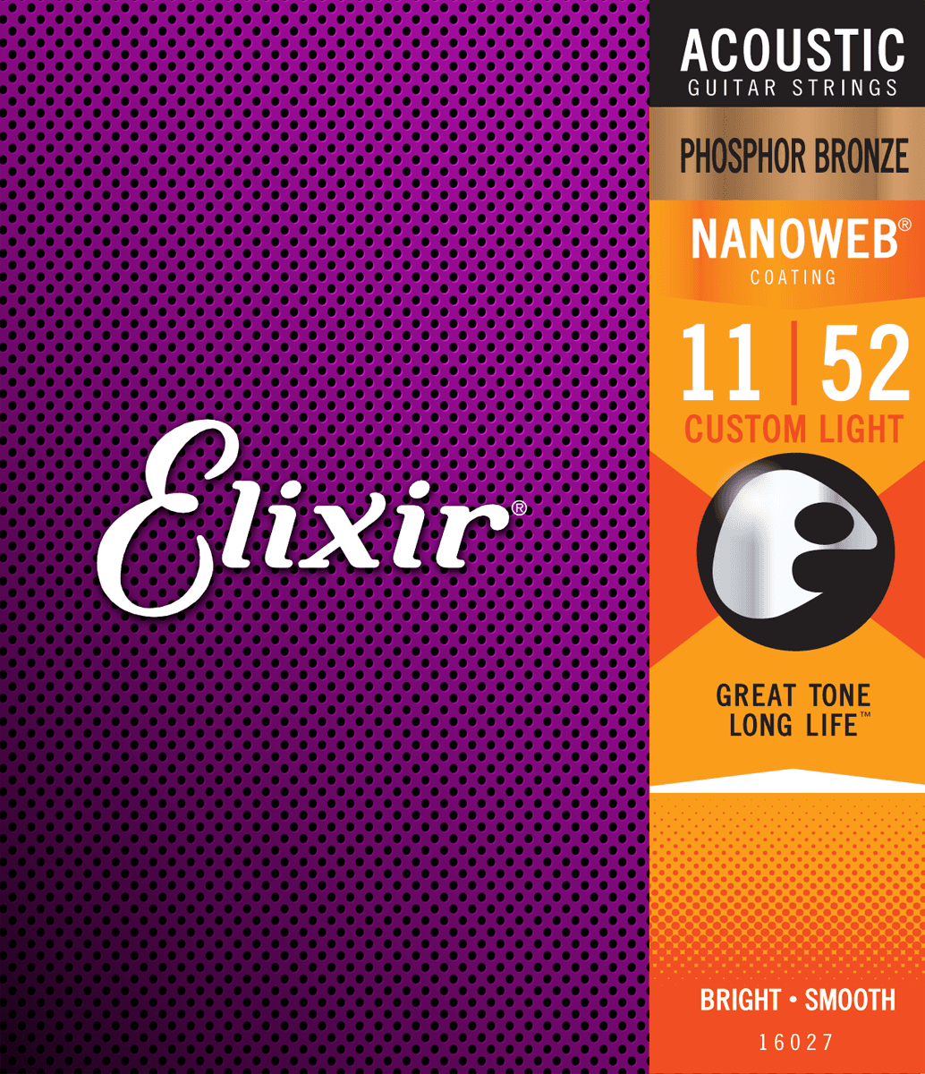 Elixir Nanoweb Phosphor Bronze gitarstrenger (tilpasset lys, 11-52)
