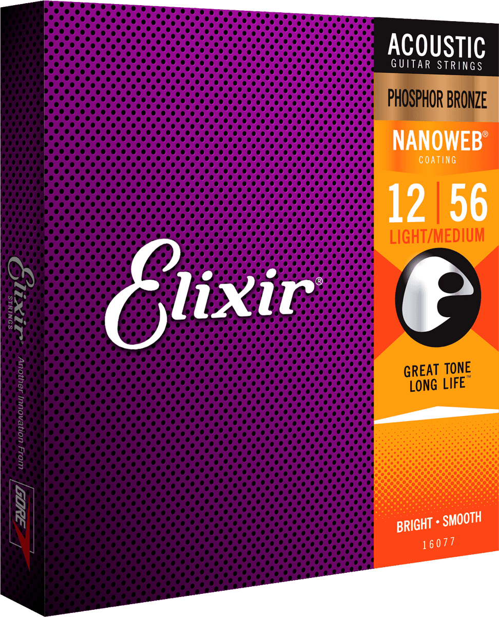 Elixir Nanoweb Phosphor Bronze gitarstrenger (medium lys, 12-56)