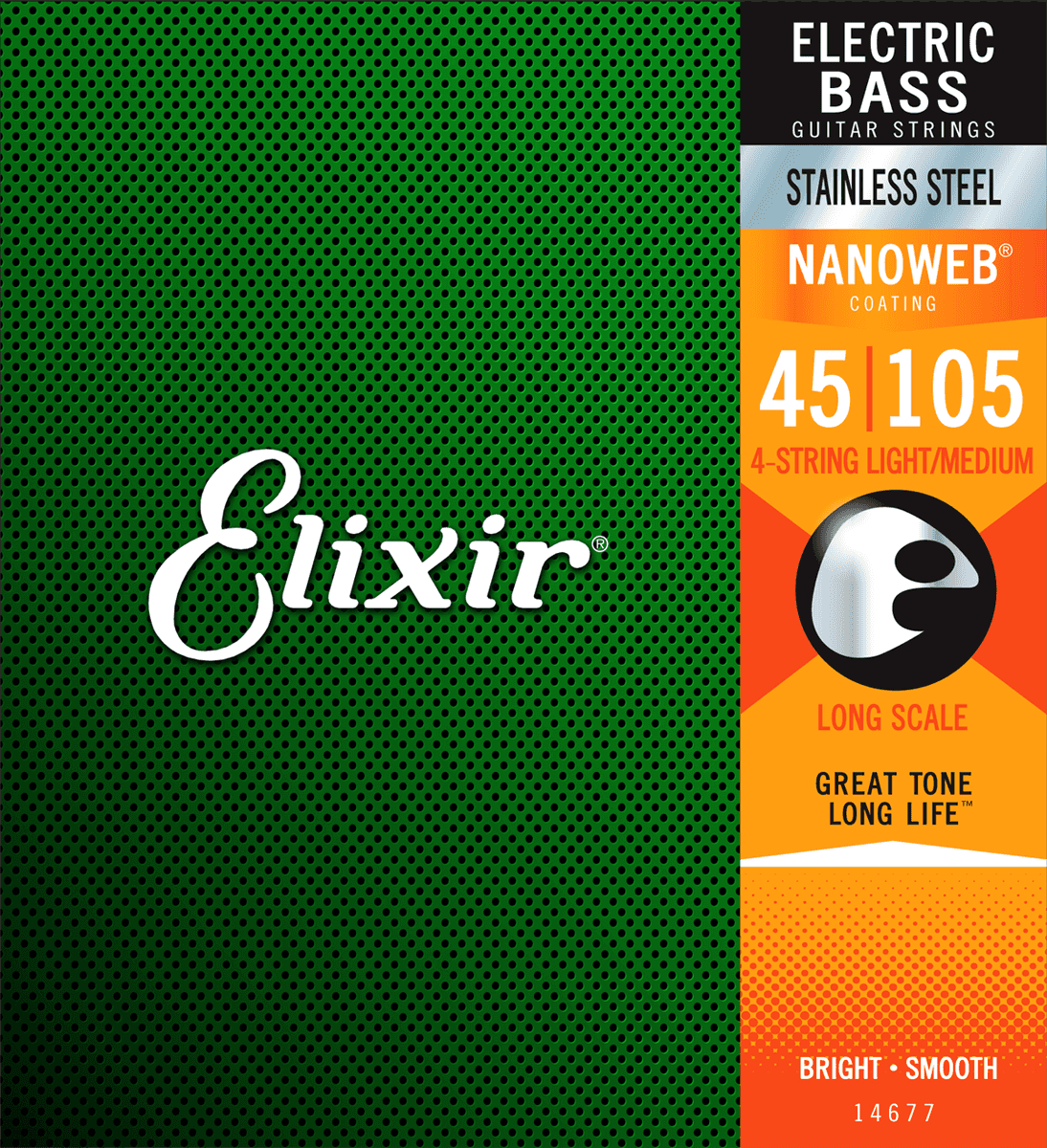 Elixir Nanoweb basstrenger i rustfritt stål (medium, 4c, 45-105)
