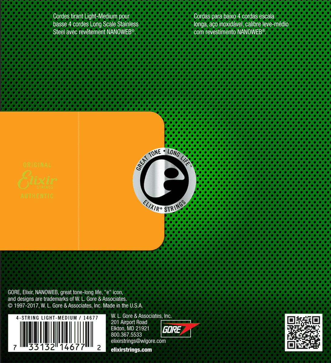 Elixir Nanoweb basstrenger i rustfritt stål (medium, 4c, 45-105)