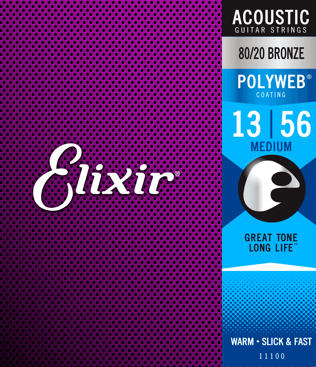 Elixir Polyweb Bronze 80/20 gitarstrenger (medium, 13-56)