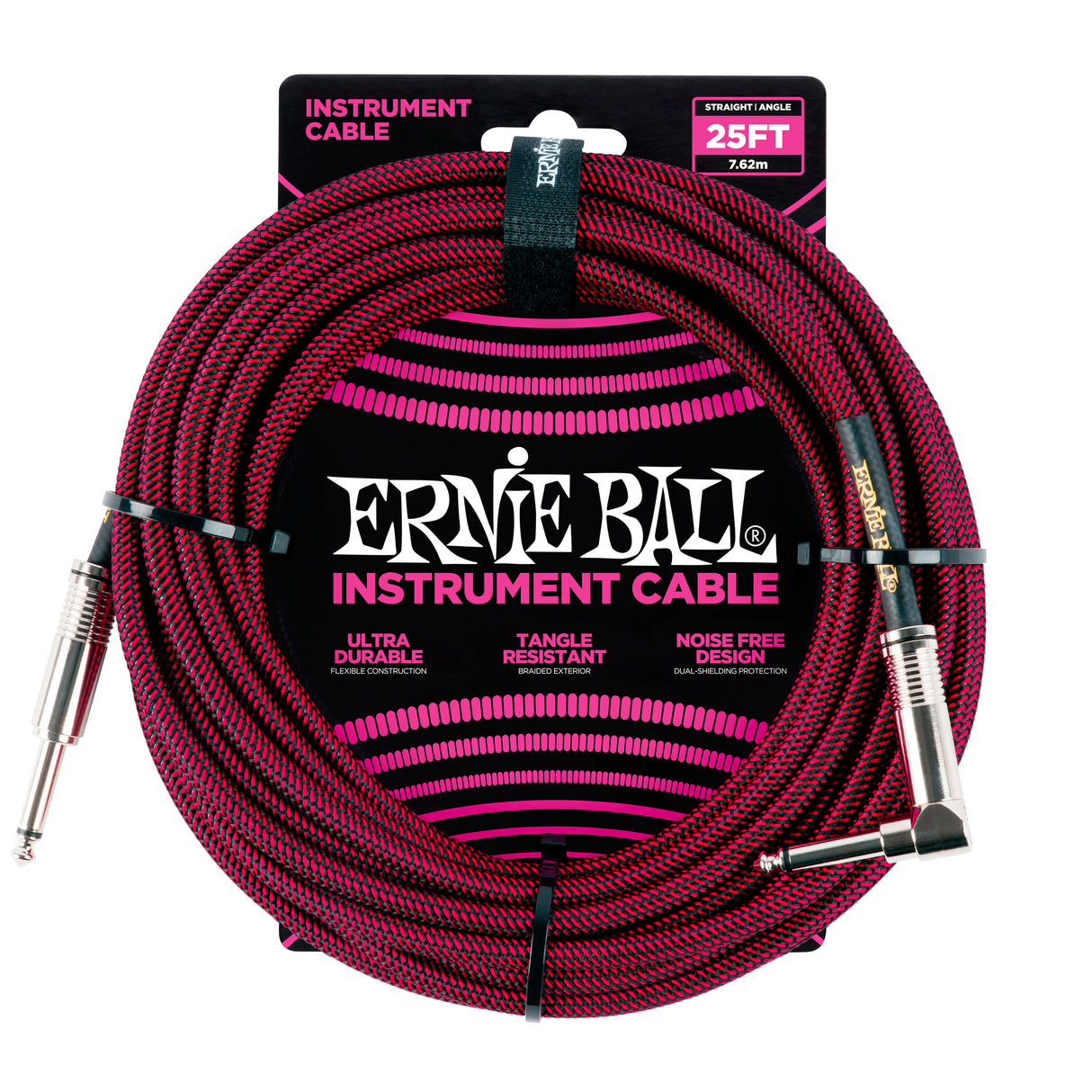 Ernie Ball 6062 gitarkabel (svart, rød, 7,5 m)