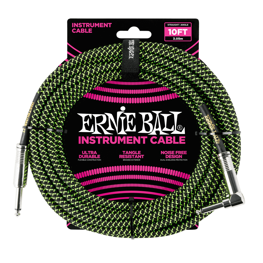 Ernie Ball 6077 gitarkabel (svart, grønn, 3m)