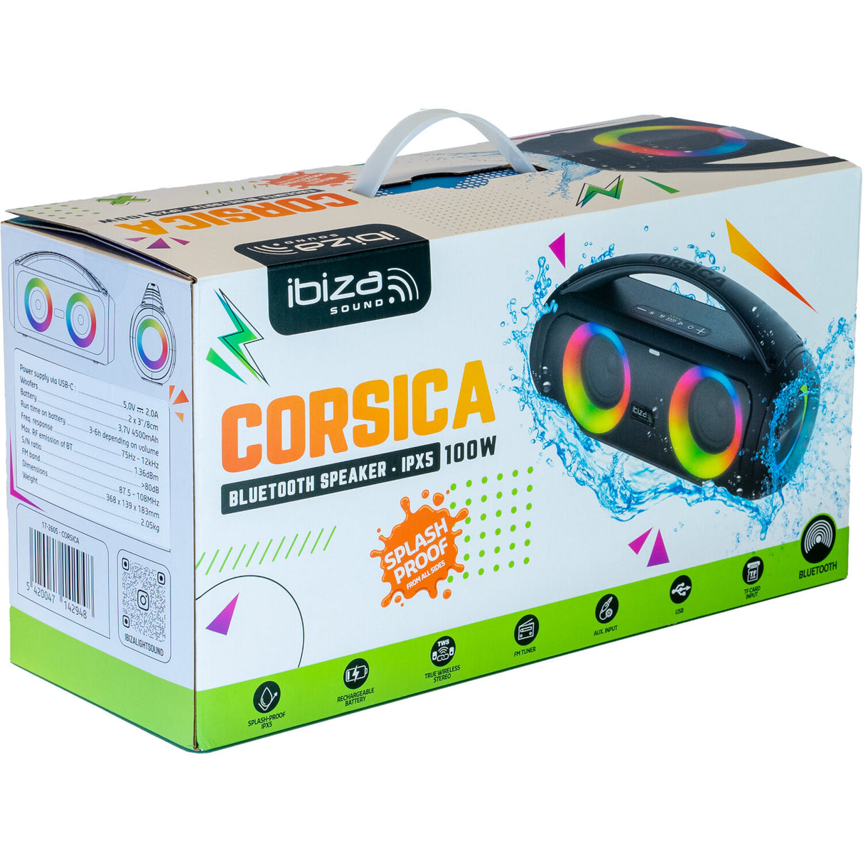 Ibiza CORSICA Boombox Bluetooth høyttaler