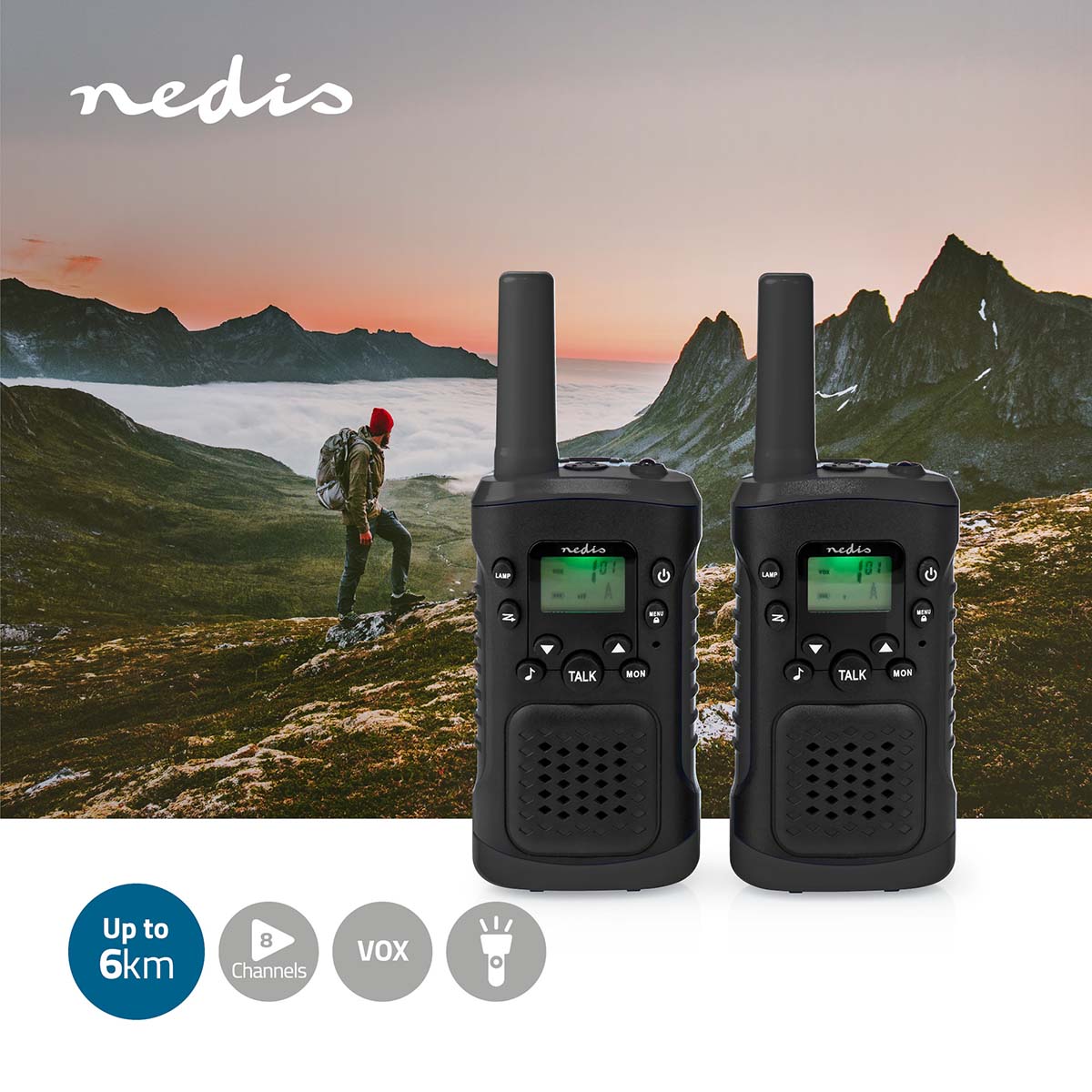 Nedis Walkie Talkie-sett med hodesett (opptil 6 km)