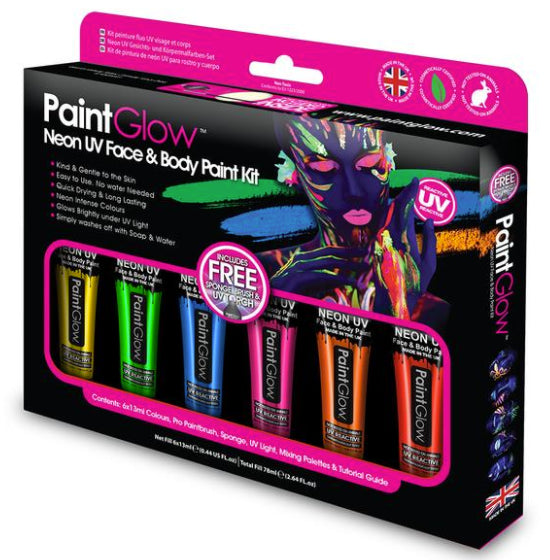 Neon UV ansikts- og kroppsmalingsett