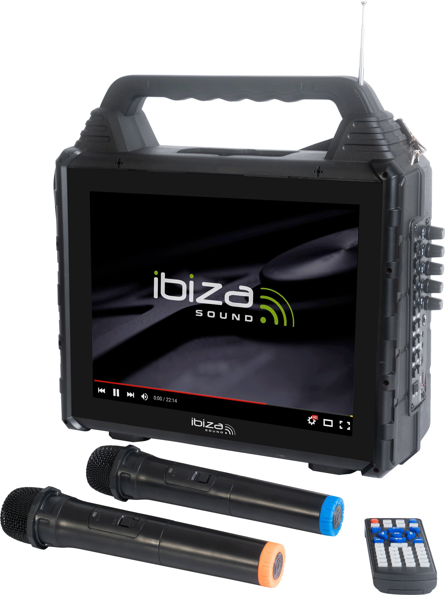 Bærbart karaokesystem med skjerm og 2 mikrofoner