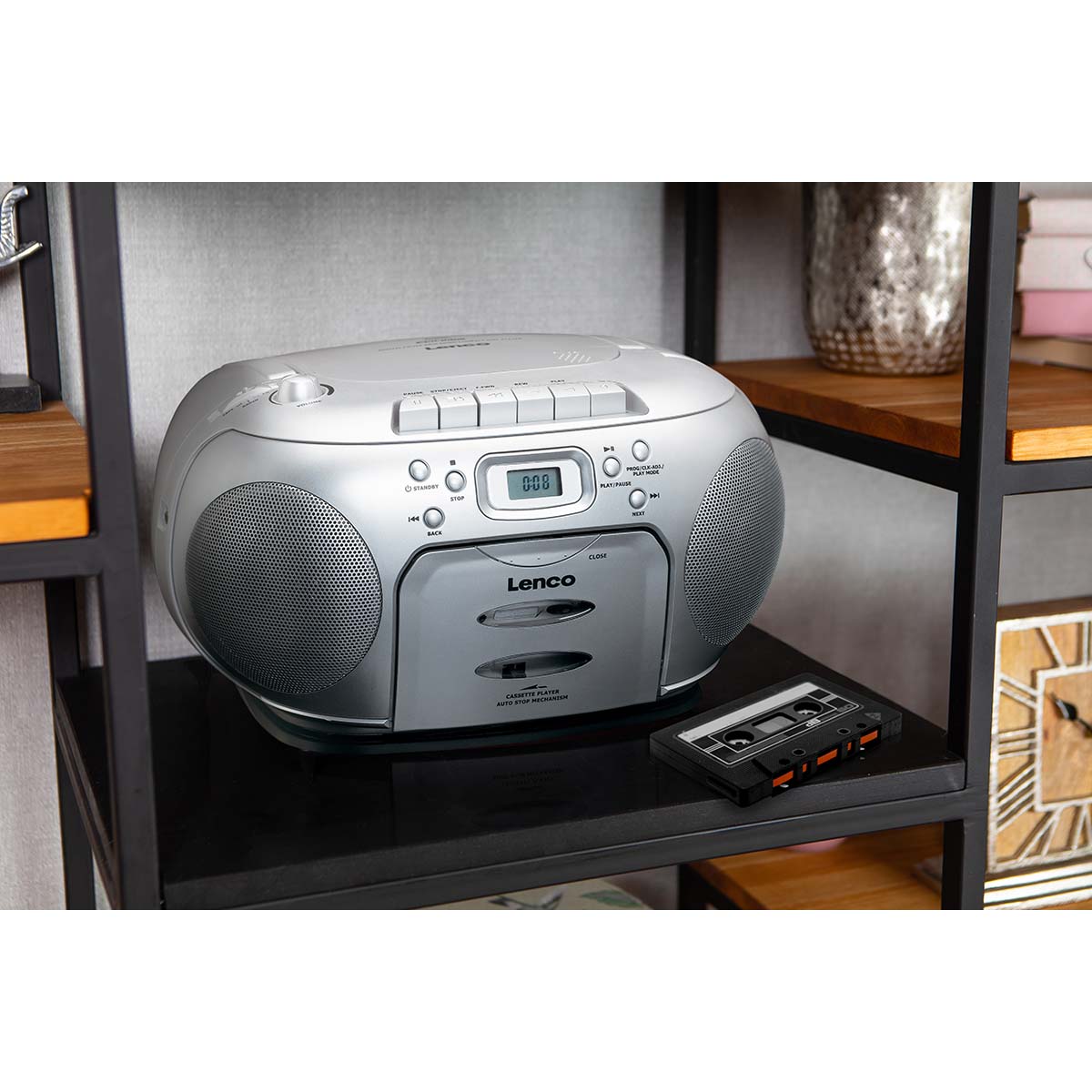 Bærbar FM-radio med CD- og kassettspiller, Sølv