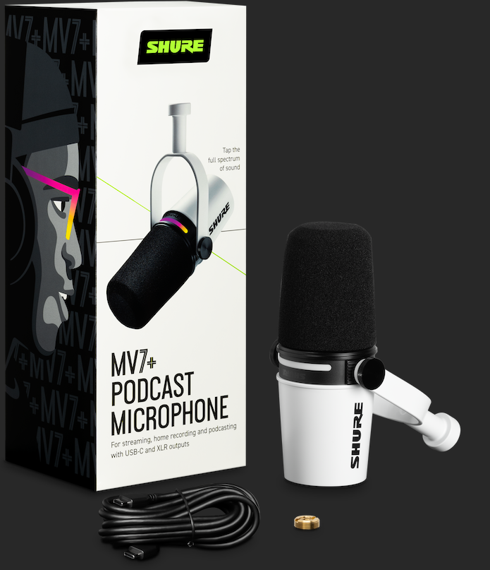 Shure MV7+ podcastmikrofon (hvit)