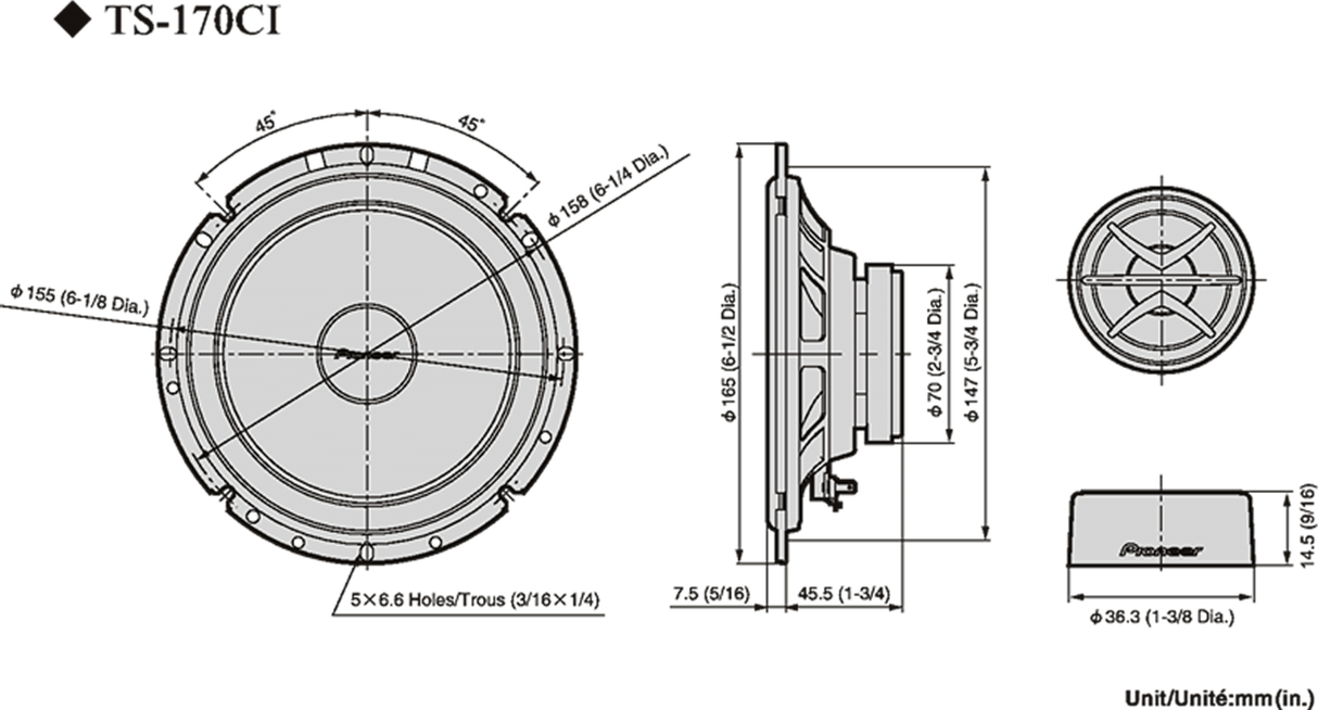 Pioneer TS-170Ci bilhøyttaler (17 cm, 6,5")