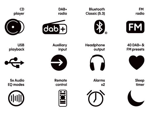 Pure Classic Stereo Mini Hi-Fi System – DAB+, CD, Bluetooth, 40W, Eik