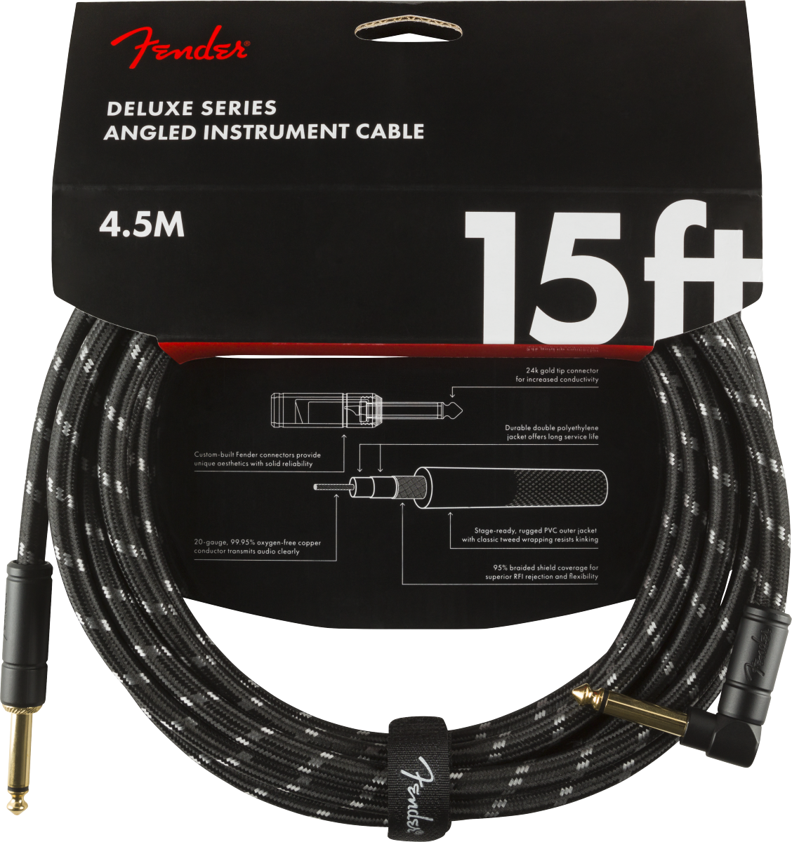 Fender Deluxe gitarkabel vinkelplugg ( Black tweed, 4,5 m)