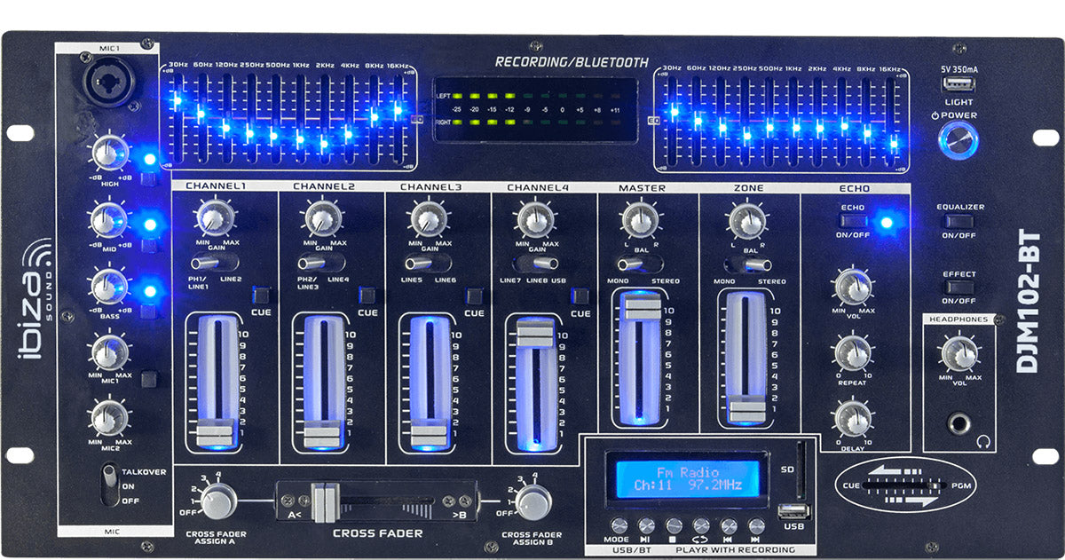 Ibiza 6-kanals Mixer/12 innganger med USB og Bluetooth