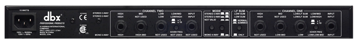 dbx 234S Stereo 2/3-veis, Mono 4-veis crossover