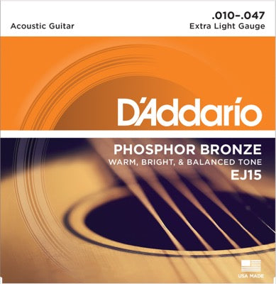 Daddario EJ15 fosforbronse gitarstrenger (ekstra lette, 10-47)