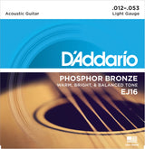 Daddario EJ16 fosforbronse gitarstrenger (lys, 12-53)
