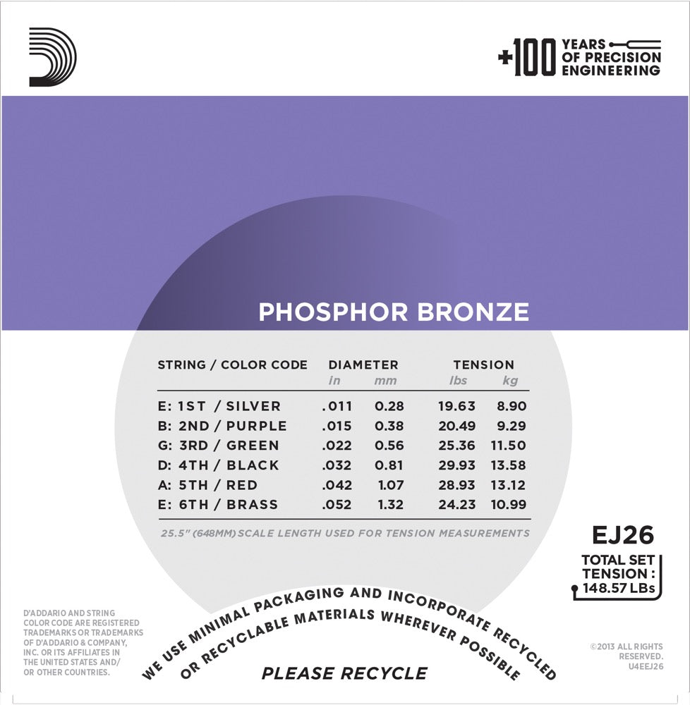Daddario EJ26 Phosphor Bronse Gitarstrenger (Custom Light, 11-52)