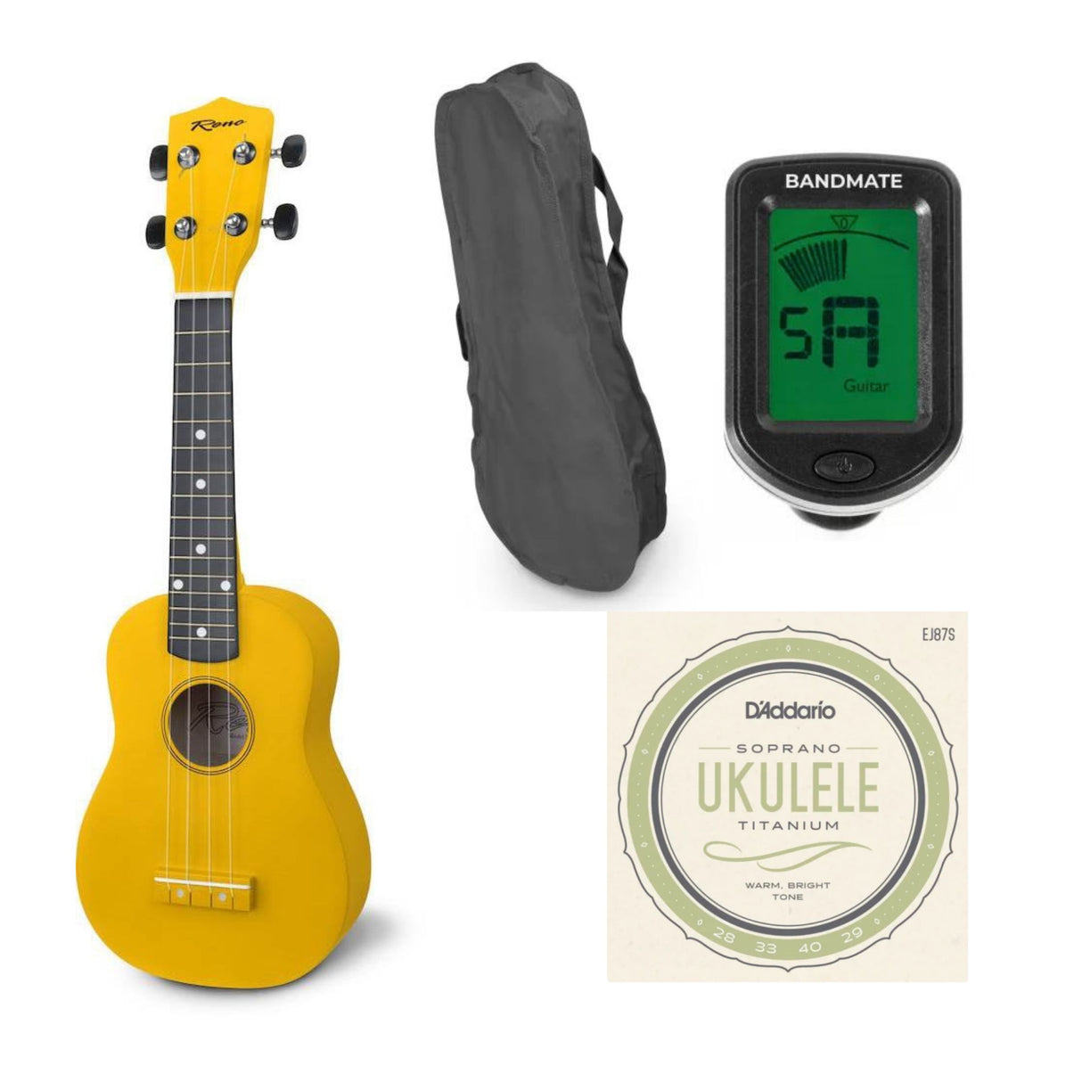 Reno RU150 Soprano Ukulele (Gul) Startpakke