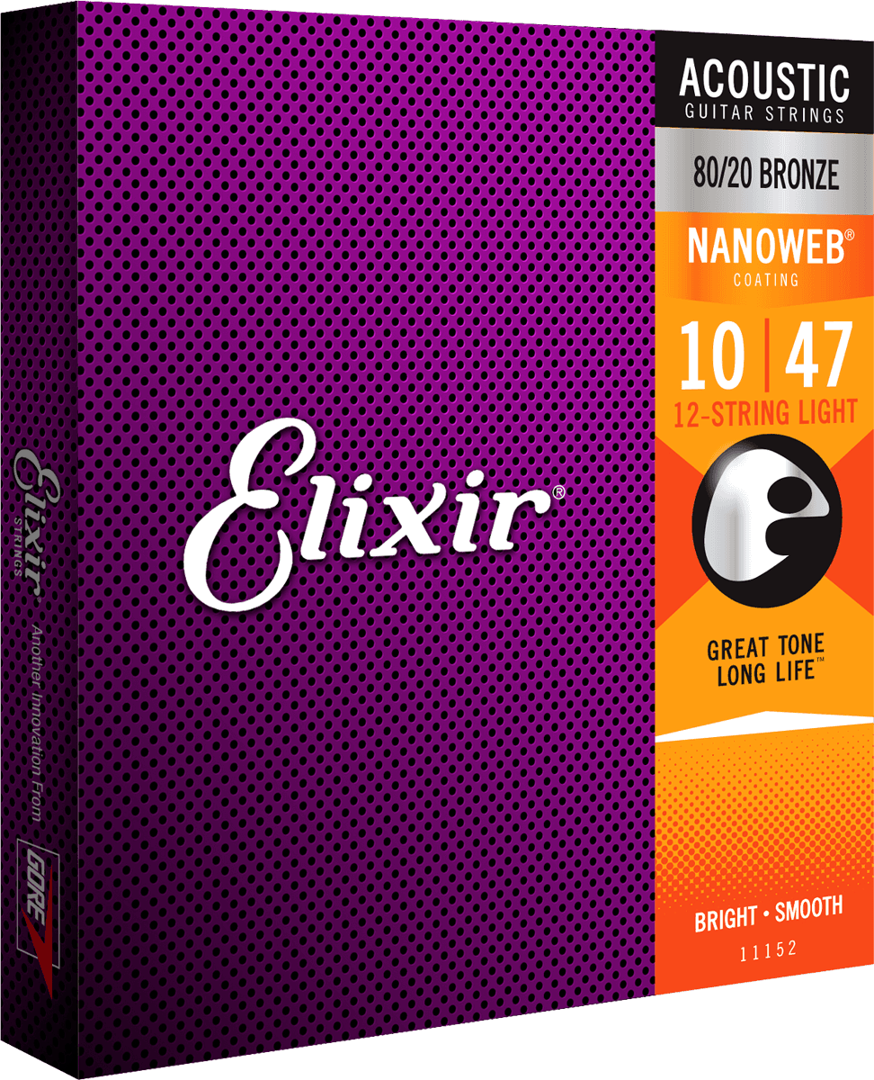 Elixir Nanoweb Bronze 80/20 gitarstrenger (12-strengs, lett, 10-47)