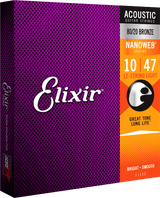 Elixir Nanoweb Bronze 80/20 gitarstrenger (12-strengs, lett, 10-47)