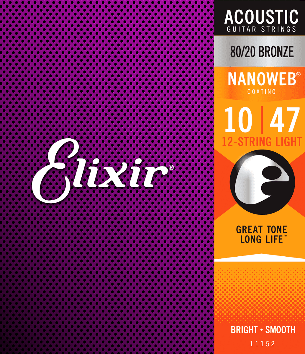 Elixir Nanoweb Bronze 80/20 gitarstrenger (12-strengs, lett, 10-47)