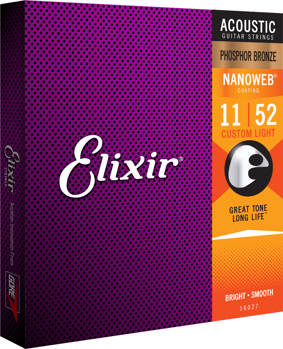 Elixir Nanoweb Phosphor Bronze  gitarstrenger (tilpasset lys, 11-52)