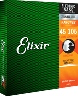 Elixir Nanoweb basstrenger i rustfritt stål (medium, 4c, 45-105)