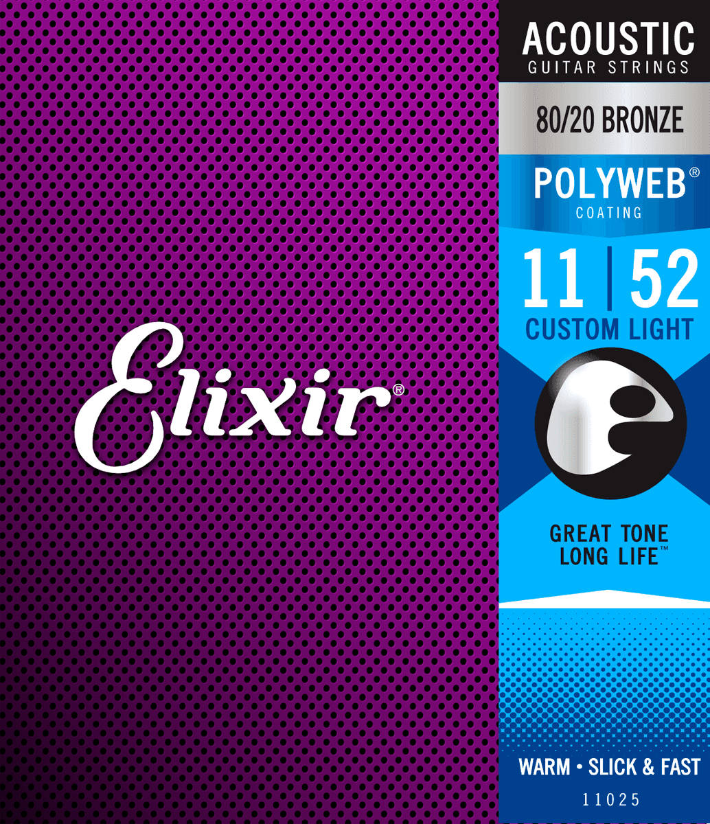 Elixir Polyweb Bronze 80/20 gitarstrenger (tilpasset lys, 11-52)