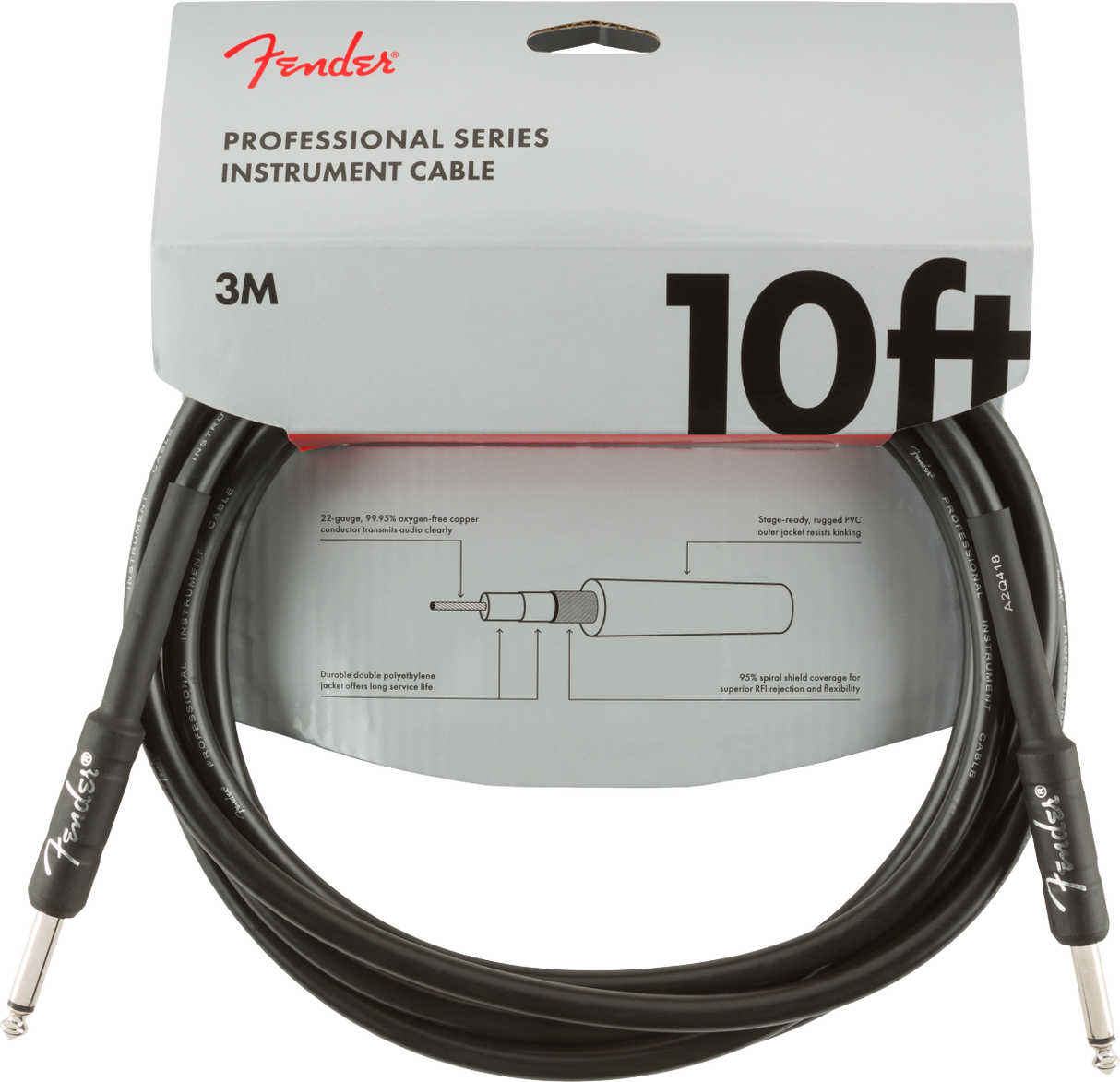 Fender profesjonell gitarkabel (svart, 3m)