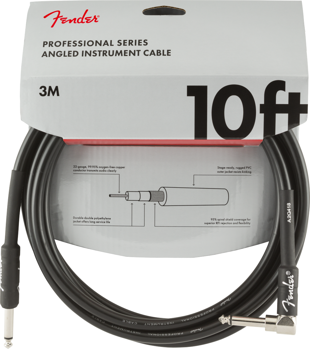 Fender profesjonell gitarkabel vinkelplugg (svart, 3m)