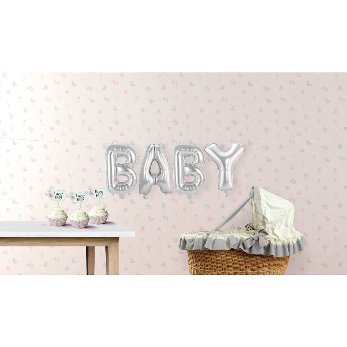 Folieballonger Bokstaver "BABY" (sølv)
