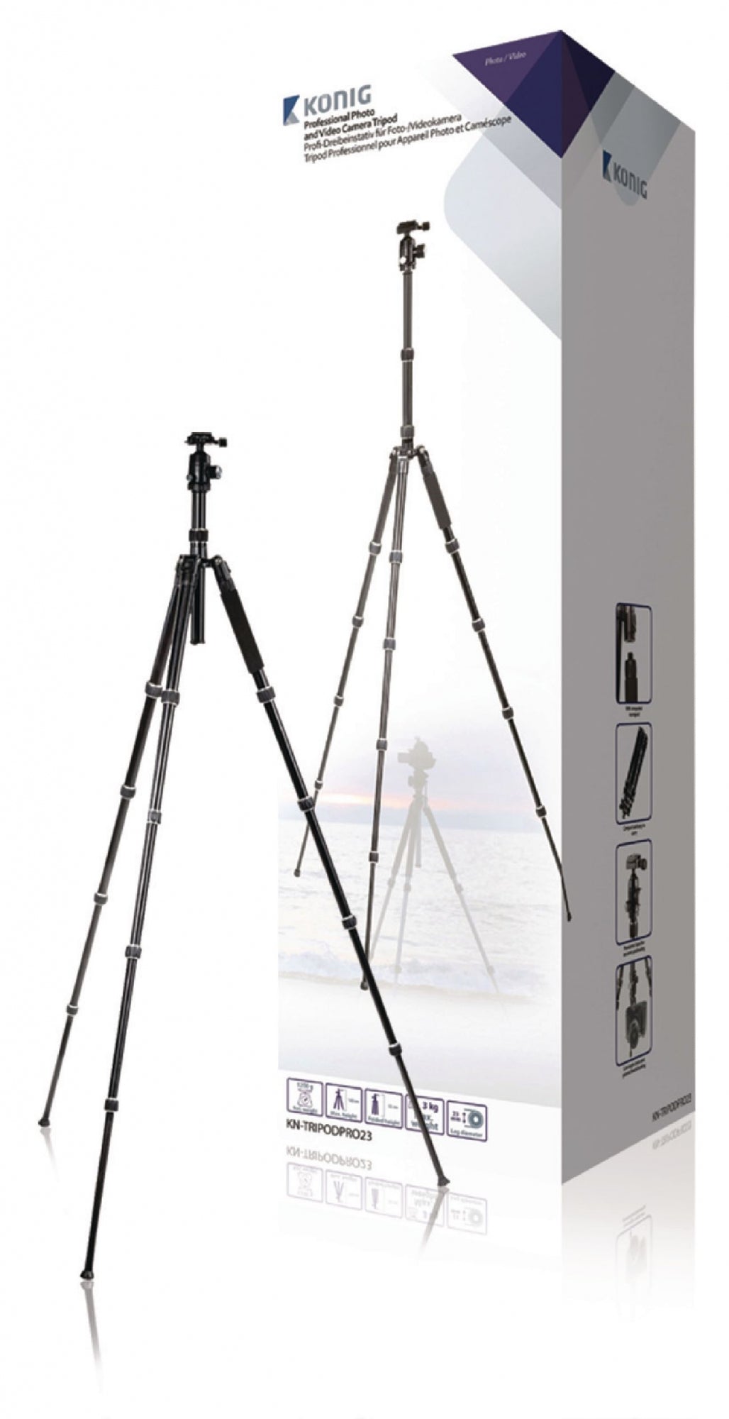 Profesjonelt kamera/videostativ med kulehode, 145 cm