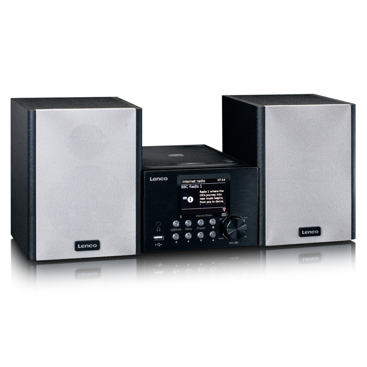 Lenco MC-250 MicroSet Mini Stereo og Internett- Radio (svart/sølv)