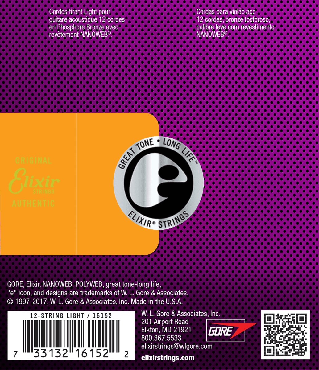 Elixir Nanoweb Phosphor Bronze gitarstrenger (12-strengs, 10-47)