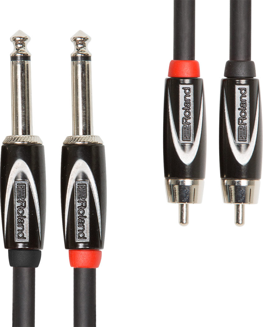 Roland adapterkabel 2 x RCA Phono hann til 2 x 6,3 mm Jack Mono