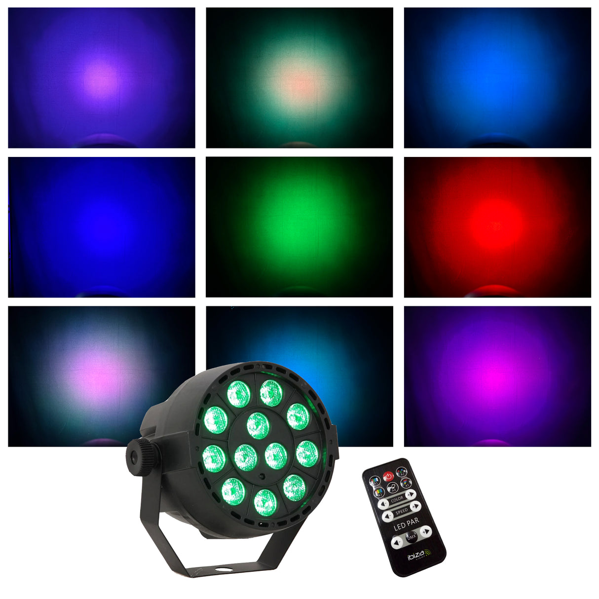 LED Spot Multicolor m. fjernkontroll (12x3W) 4 stk. pakke