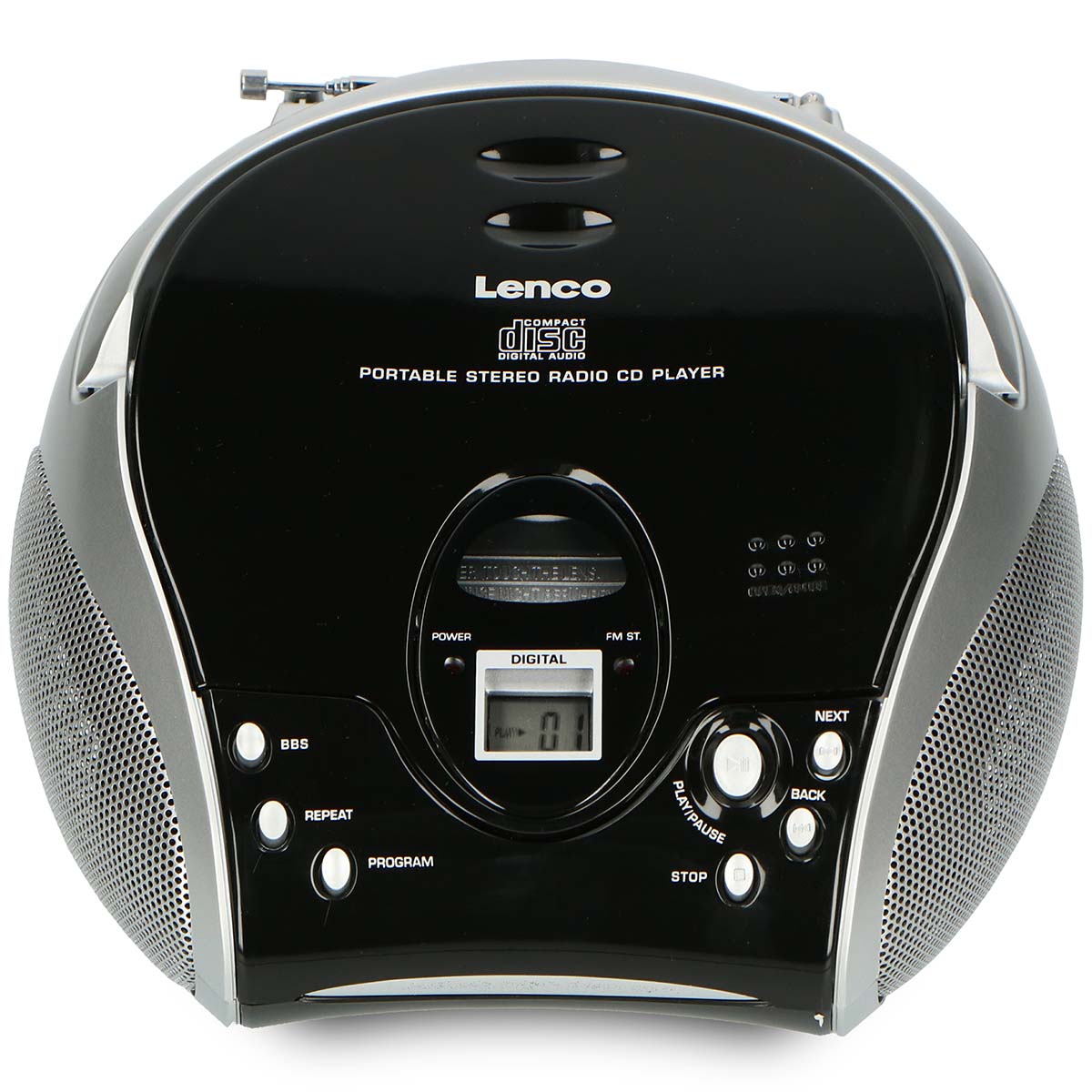Bærbar stereo FM-radio med CD-spiller Svart/sølv