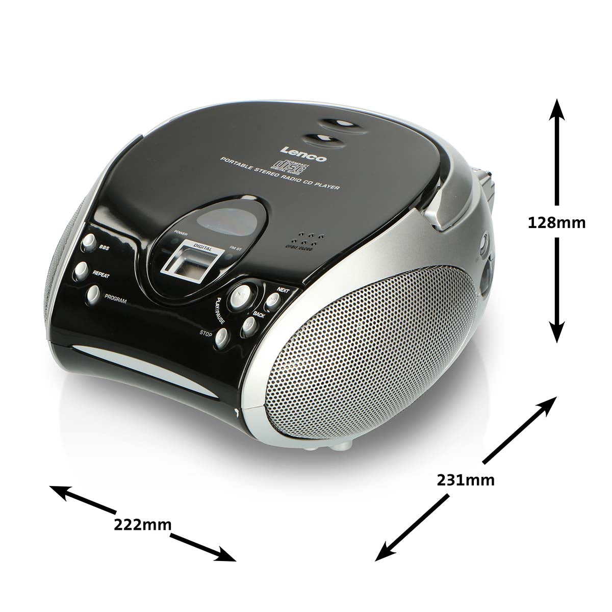 Bærbar stereo FM-radio med CD-spiller Svart/sølv