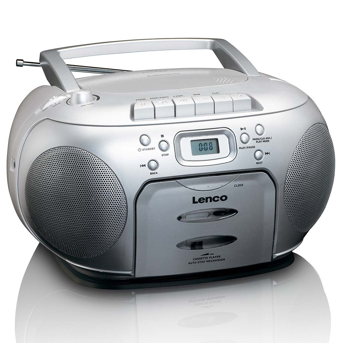 Bærbar FM-radio med CD- og kassettspiller, Sølv