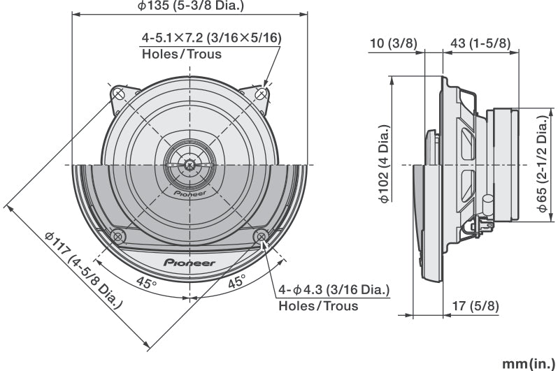Pioneer TS-A1081F 2-veis bilhøyttalere (10 cm, 4")